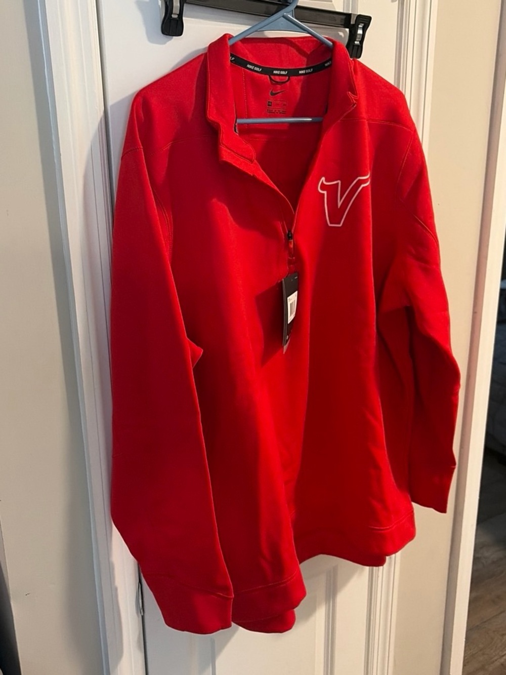 Nike Red Quarter-Zip Pullover with Embroidered V Logo